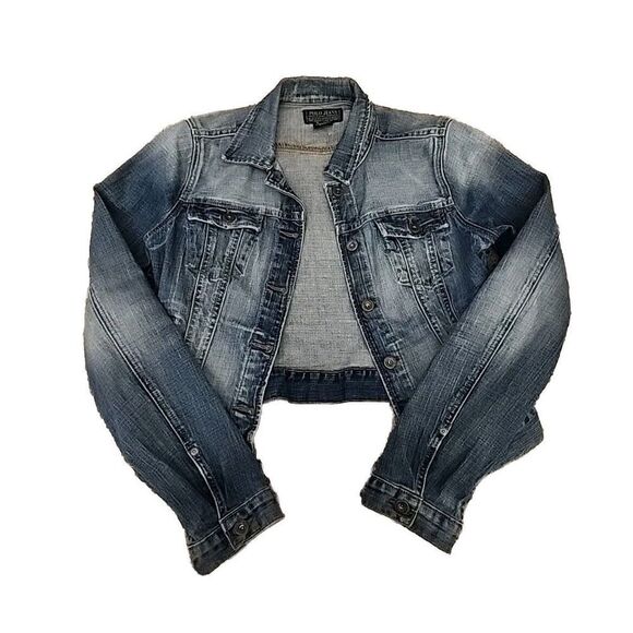 Polo Jeans Ralph Lauren Blue Denim Jacket Sz M Medium Faded Distressed Pockets - Picture 1 of 6